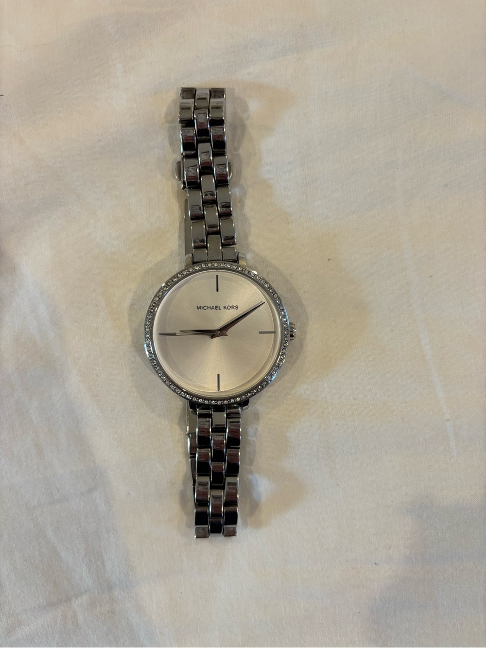 Michael Kors Silver-Tone Crystal Bezel Women's Bracelet Watch